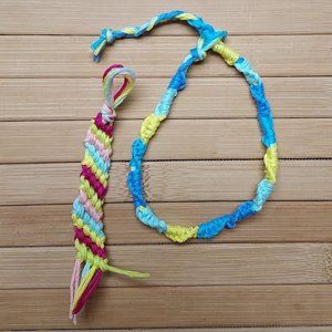 Girls Women's Handmade Embroidery Floss 10" Bracelet and Charm Keychain Set.